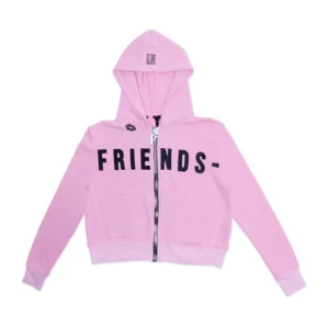 VLONE X BLACK LIPSTICK FRIENDS- EMBROIDERED CROP TOP ZIP UP HOODIE (PINK)
